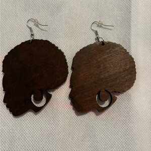 Dark Brown Afro Head Wooden Earrings